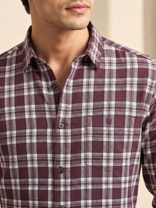 Mavue Wine Checkered Casual Shirt