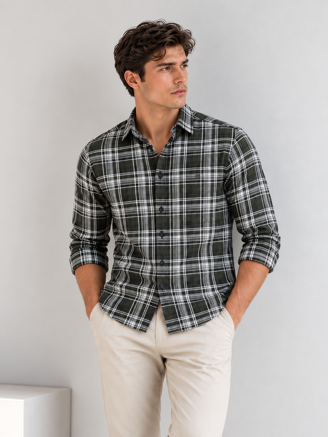 Moss Green Checkered Casual shirt
