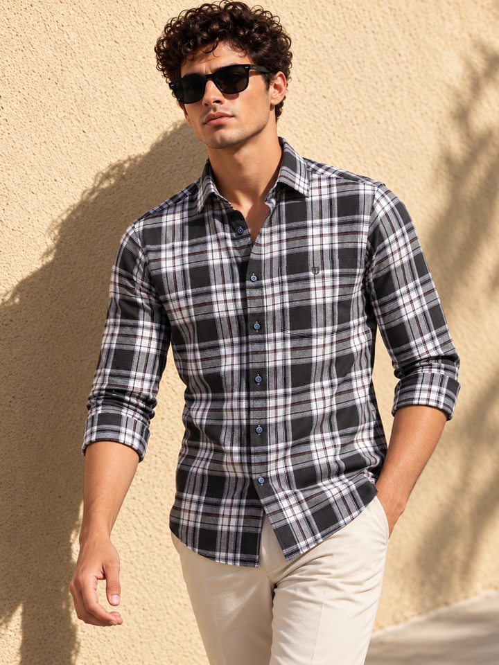 Bottle Green Checkered Casual Shirt