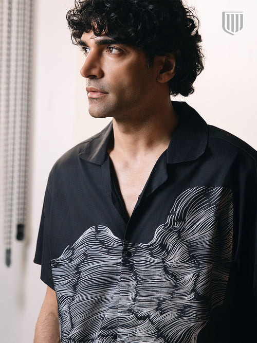 Black Line Printed Casual Shirt