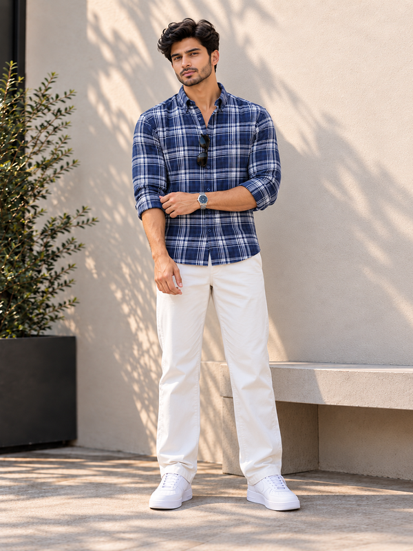 Hazy Indigo Checkered Casual Shirt