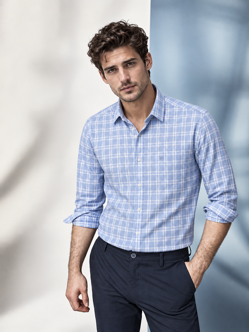 Blue Steel Checkered Formal Shirt