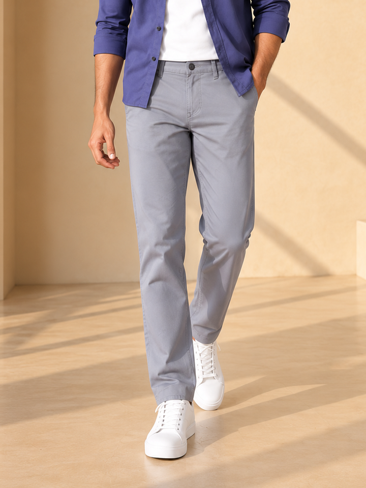 Light Mist Grey Solid Casual Trousers