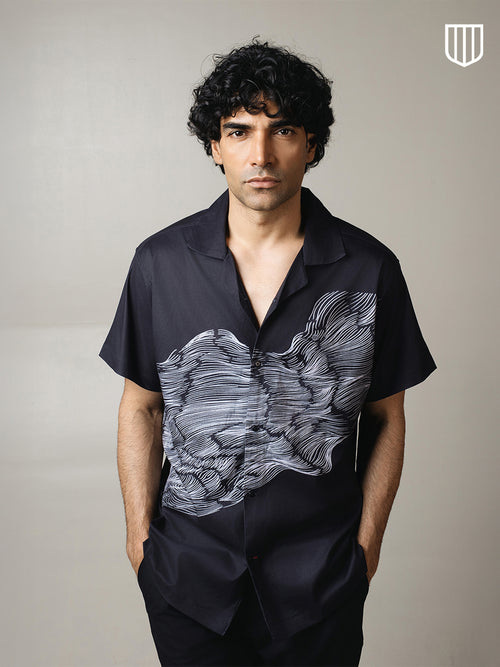 Black Line Printed Casual Shirt