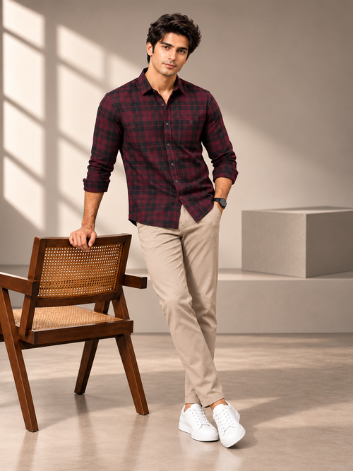 Regal Purple Checkered Casual Shirt