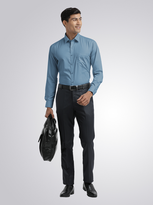 Steel Blue Twill Wrinkle Free Solid Shirt