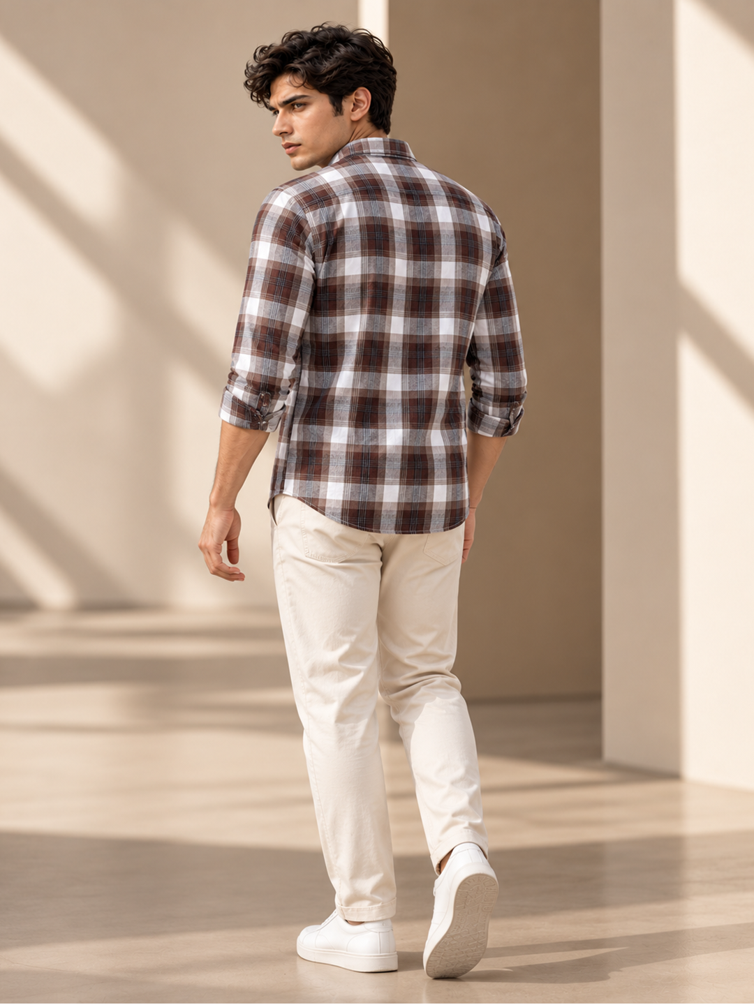 Pine Brown and Off White Checkered Casual Shirt
