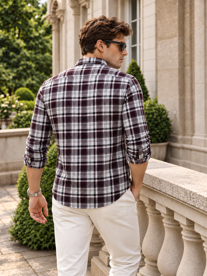 Berry and White Checkered Casual Shirt
