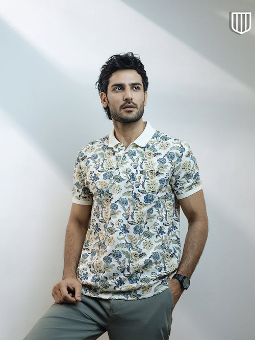 Multicolor Floral Printed Polo T Shirt