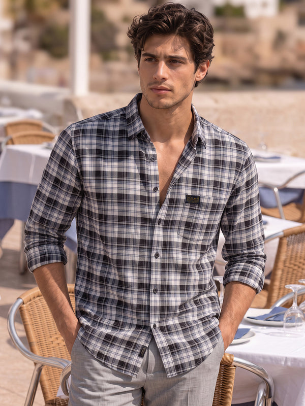 Charcoal Grey and Navy Checkered Urban Casual Shirt