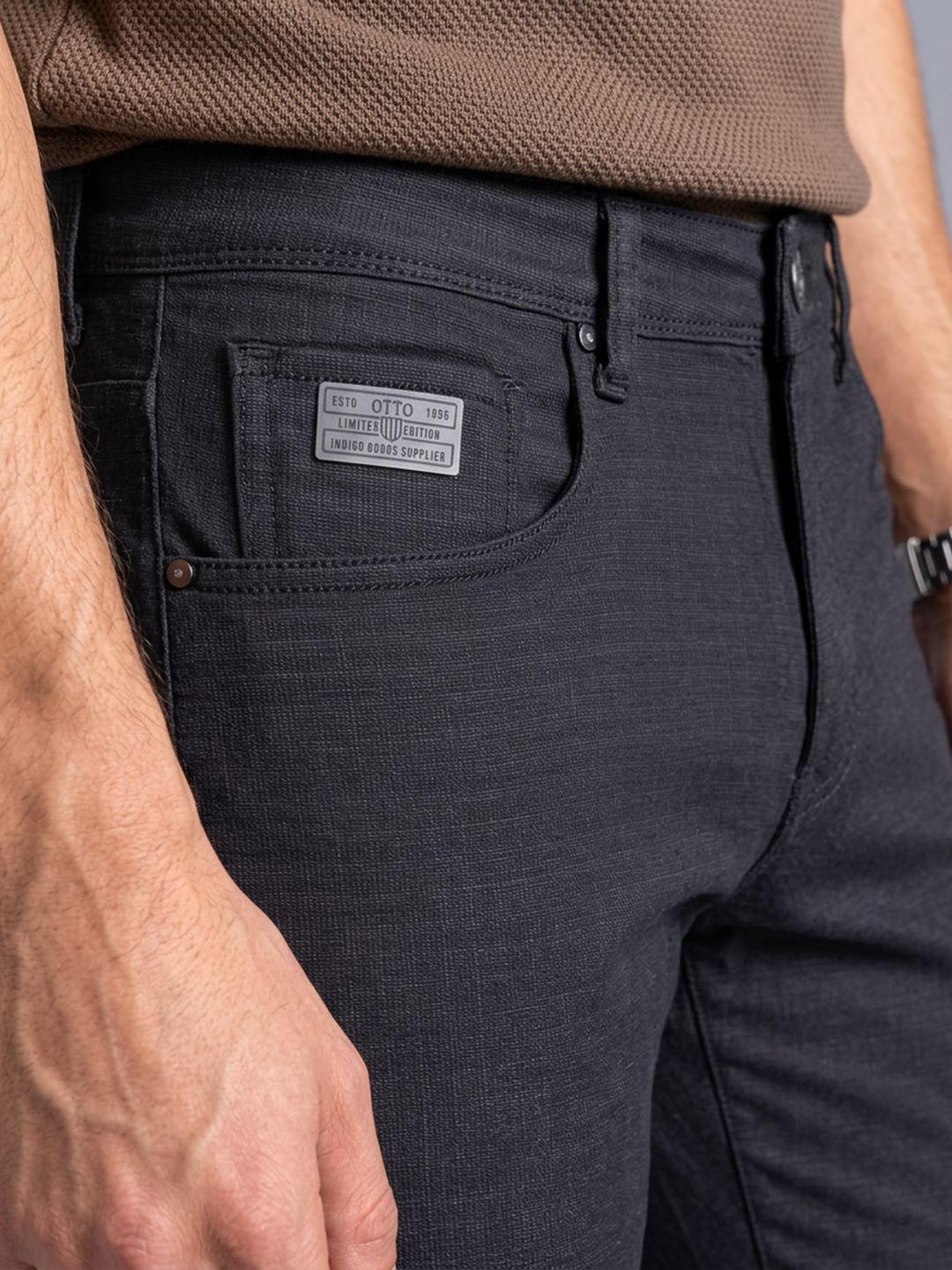 Charcoal Black Denim Casual Trousers