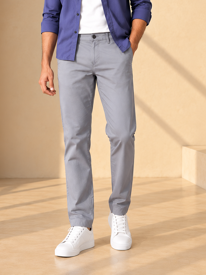 Light Mist Grey Solid Casual Trousers