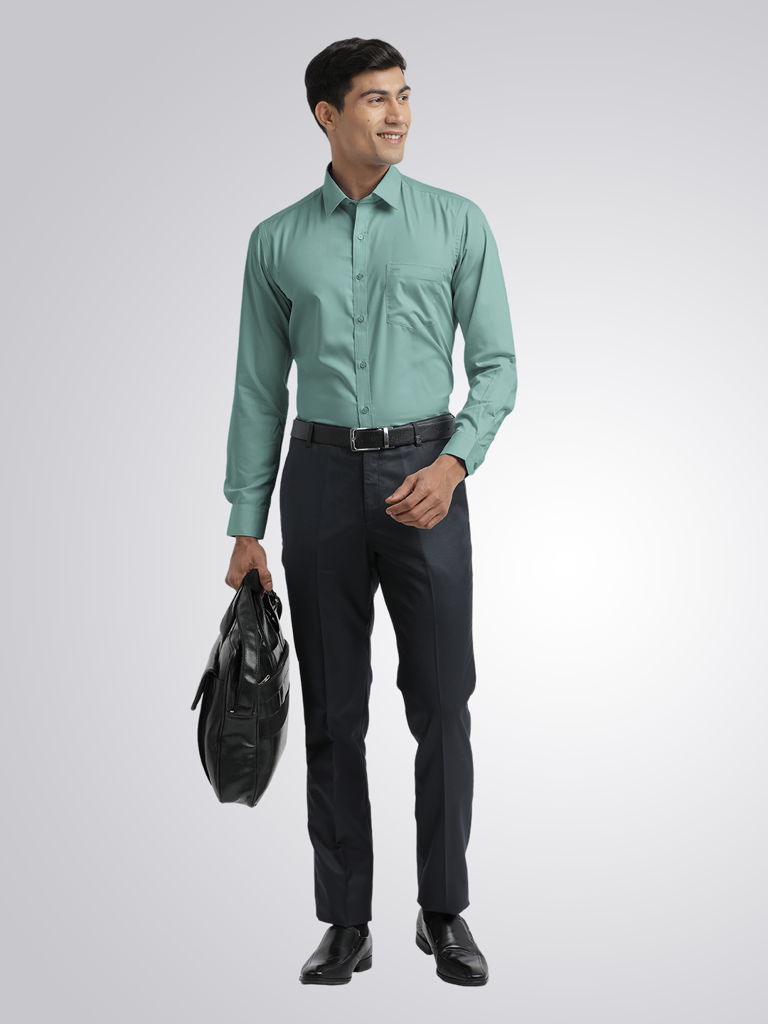 Aqua Blue Twill Wrinkle Free Solid Shirt