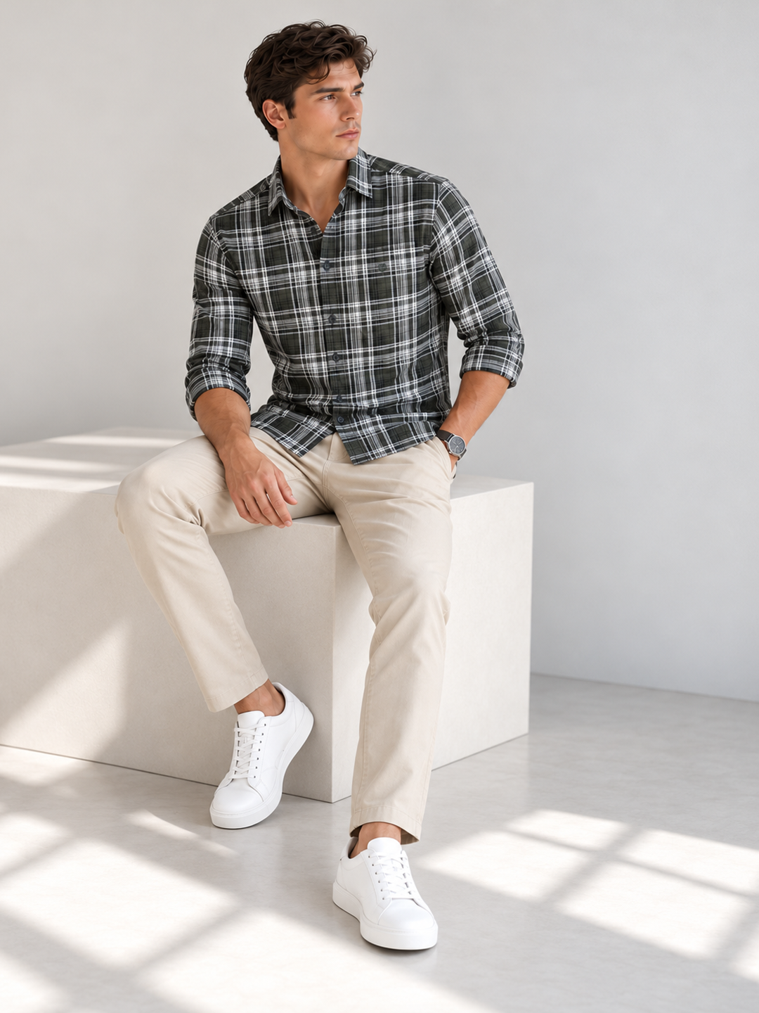 Moss Green Checkered Casual shirt