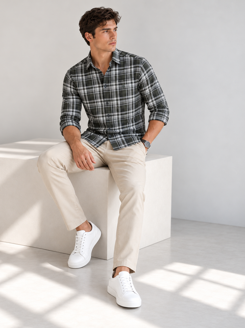 Moss Green Checkered Casual shirt