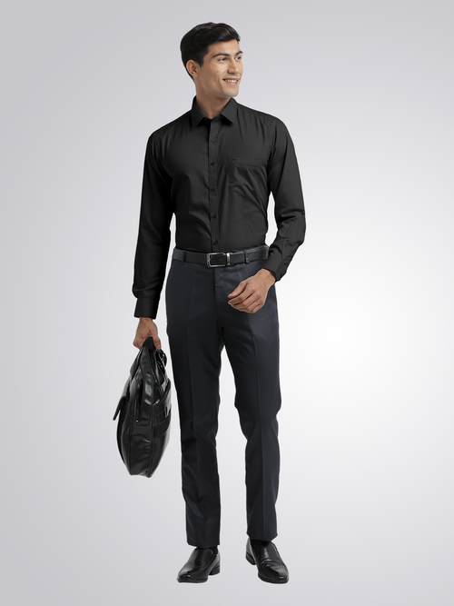 Black Twill Wrinkle Free Solid Shirt
