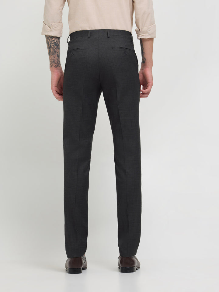 Black Melange Cotton Formal Trousers