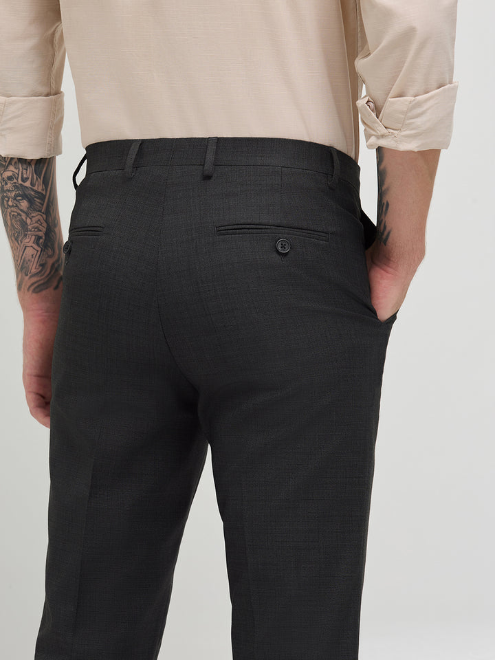 Black Melange Cotton Formal Trousers