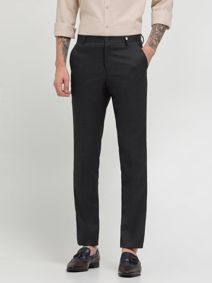 Black Melange Cotton Formal Trousers