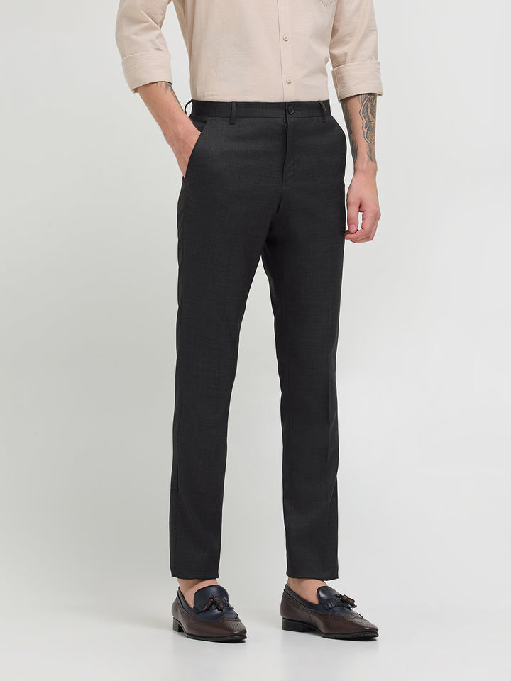 Black Melange Cotton Formal Trousers
