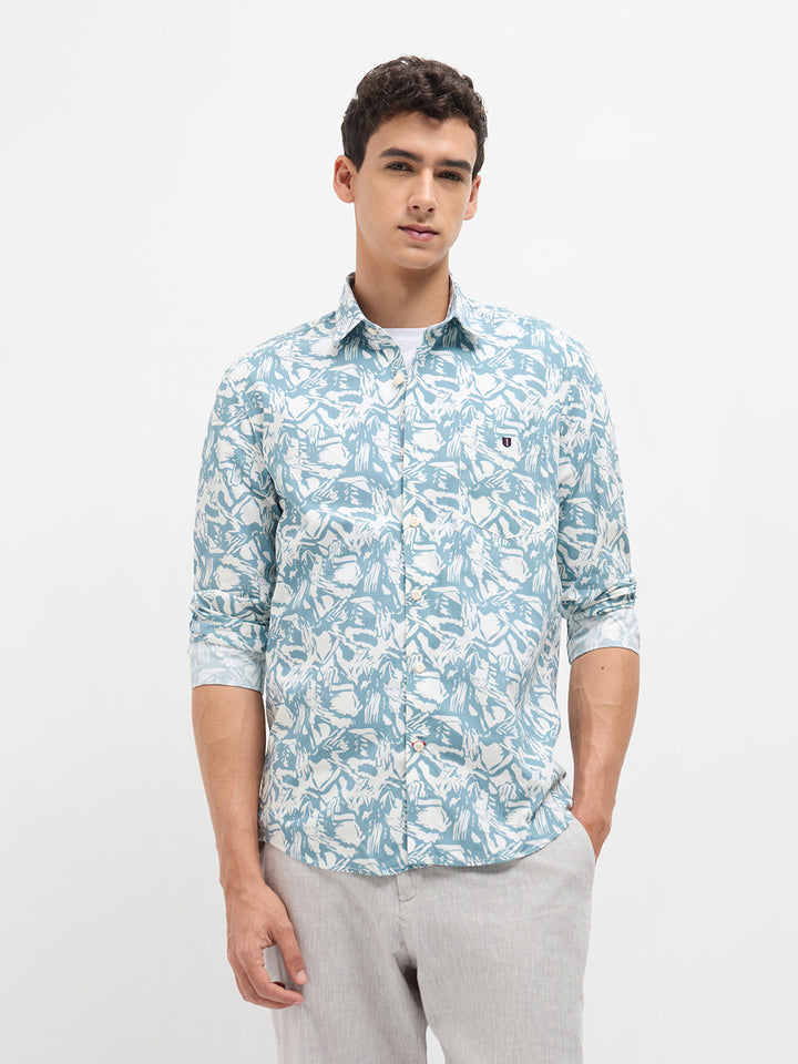Sky  Blue Abstarct Printed Casual Shirt