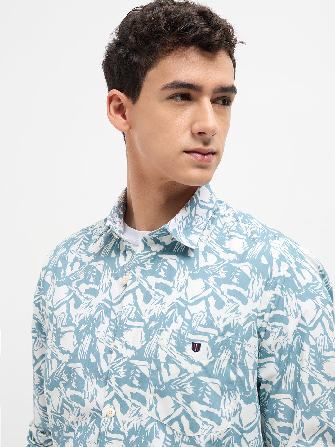 Sky  Blue Abstarct Printed Casual Shirt