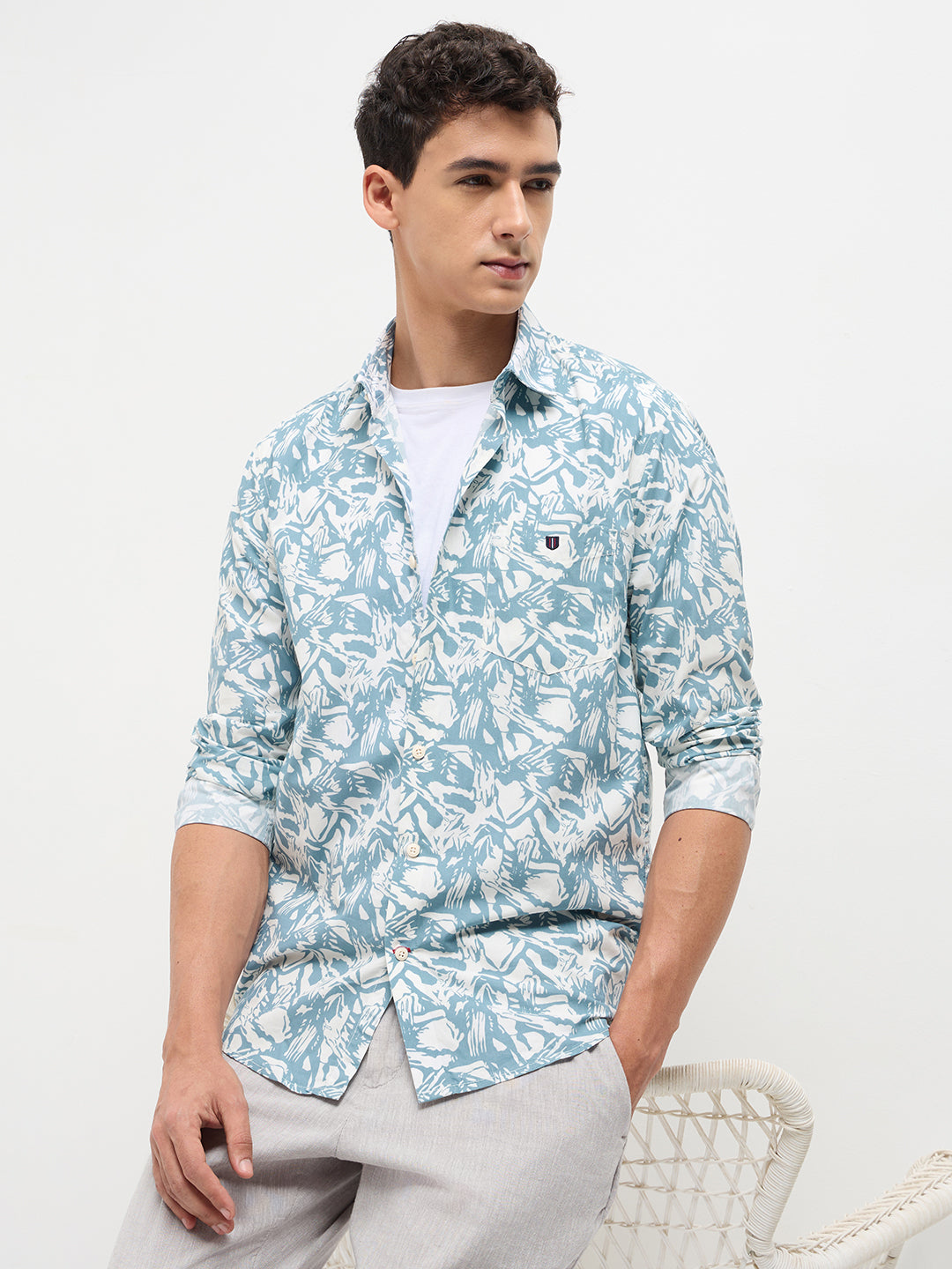 Sky  Blue Abstarct Printed Casual Shirt