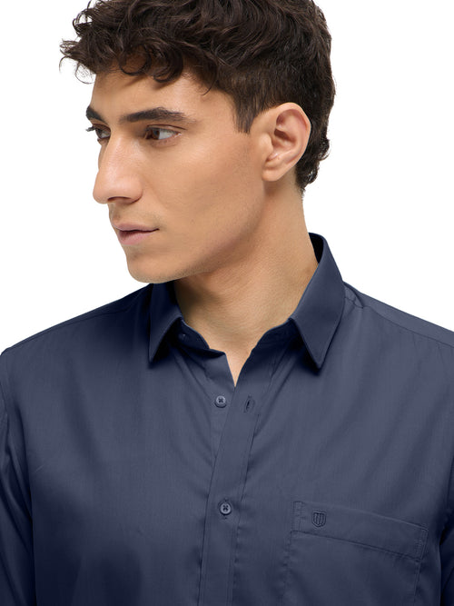 Navy Blue Solid Formal Shirt