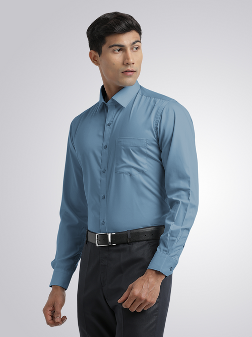 Steel Blue Twill Wrinkle Free Solid Shirt