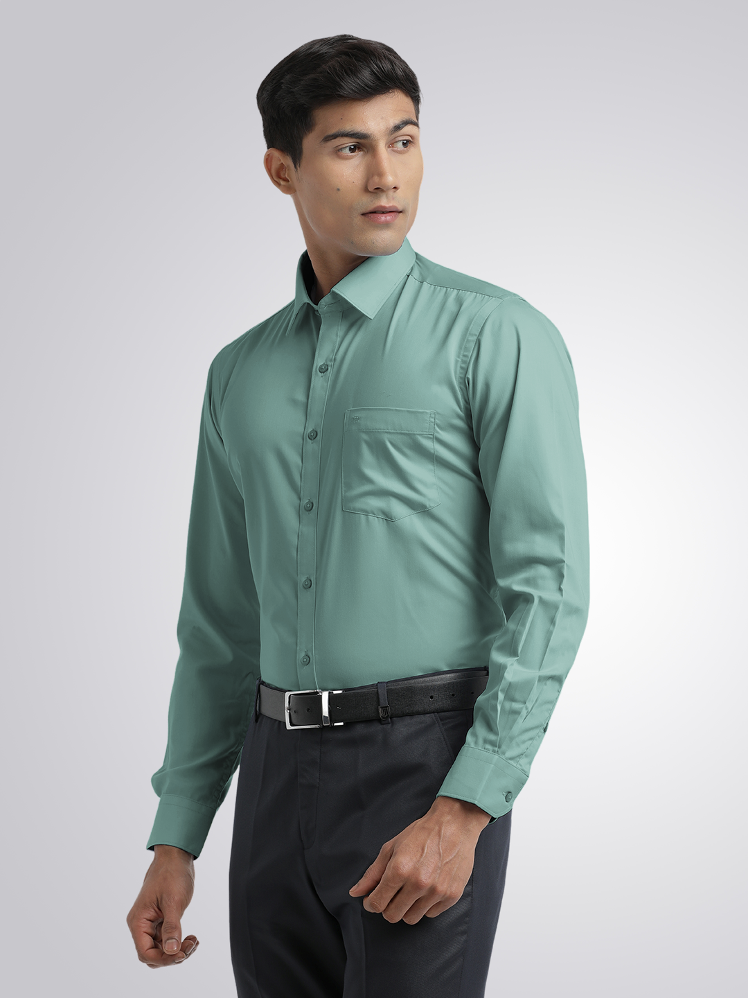 Aqua Blue Twill Wrinkle Free Solid Shirt