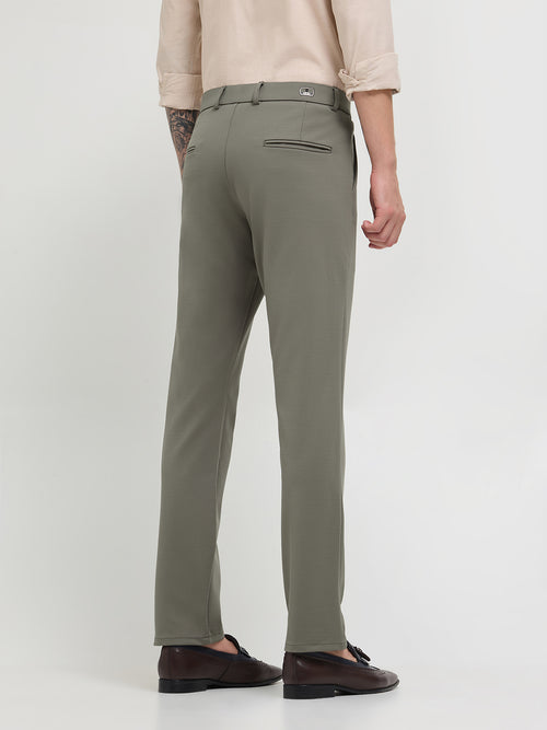Pista Green Solid Casual Trousers