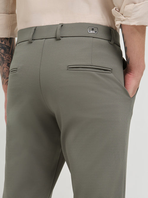 Pista Green Solid Casual Trousers