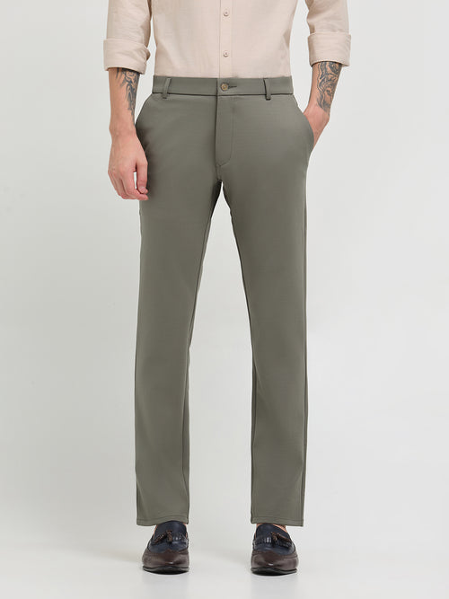 Pista Green Solid Casual Trousers