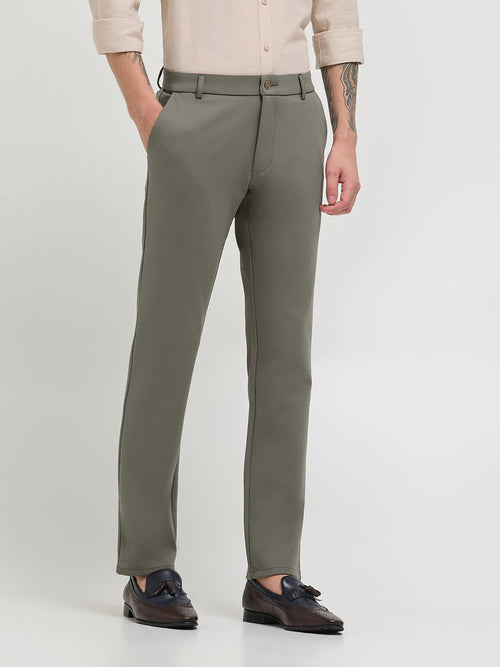 Pista Green Solid Casual Trousers