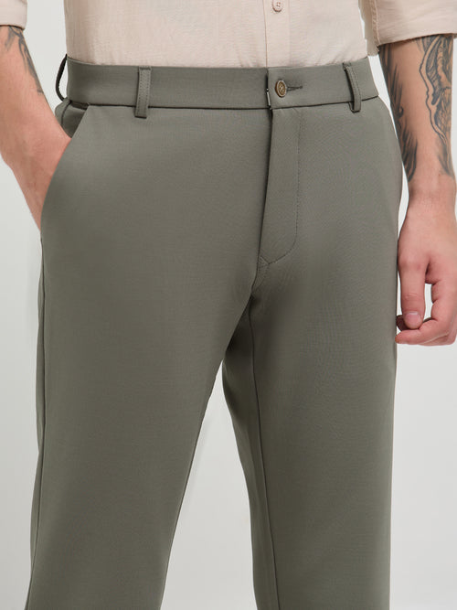 Pista Green Solid Casual Trousers