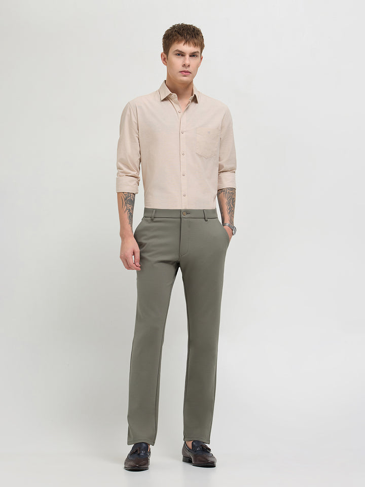 Pista Green Solid Casual Trousers