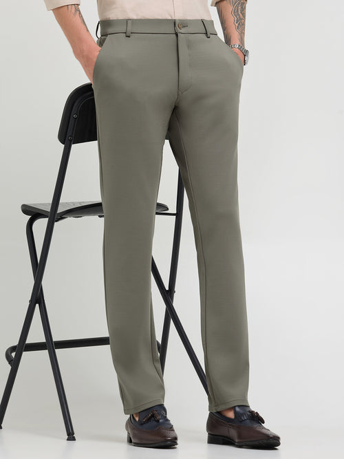 Pista Green Solid Casual Trousers