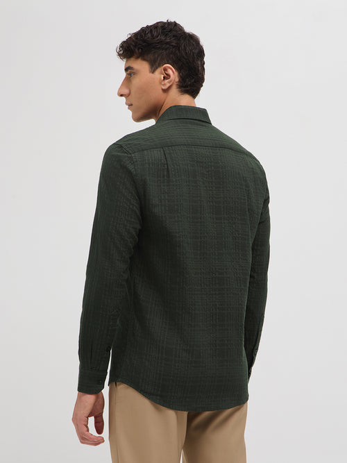 Dark Sage Green Textured Solid  Casual Shirt