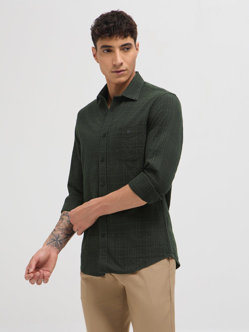 Dark Sage Green Textured Solid  Casual Shirt