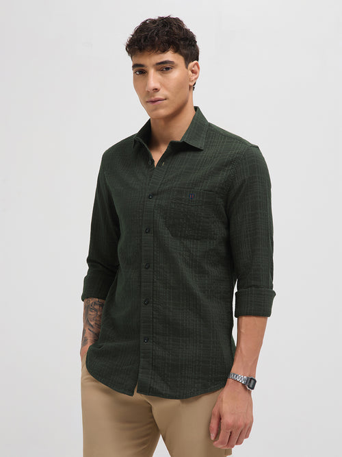 Dark Sage Green Textured Solid  Casual Shirt