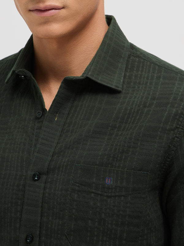 Dark Sage Green Textured Solid  Casual Shirt