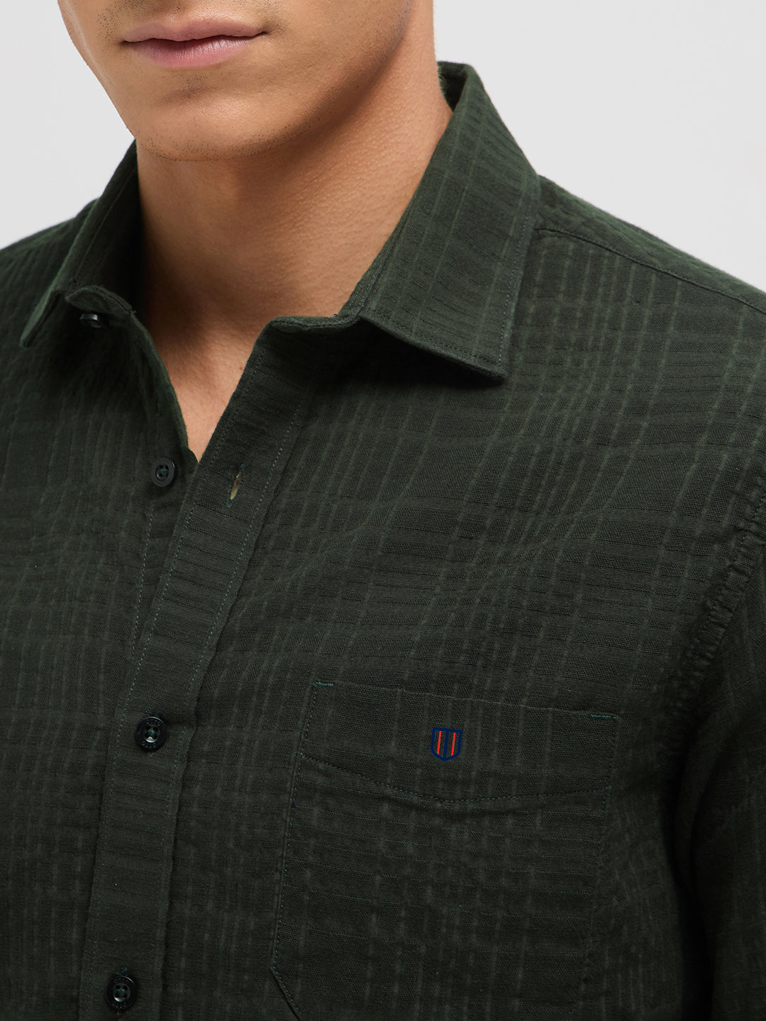 Dark Sage Green Textured Solid  Casual Shirt