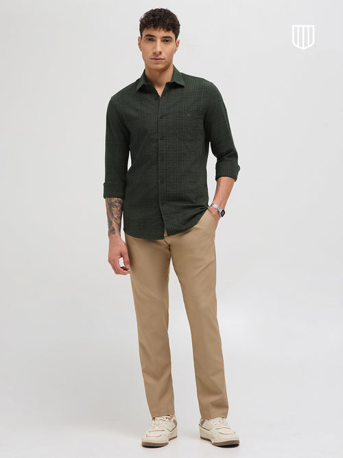 Dark Sage Green Textured Solid  Casual Shirt