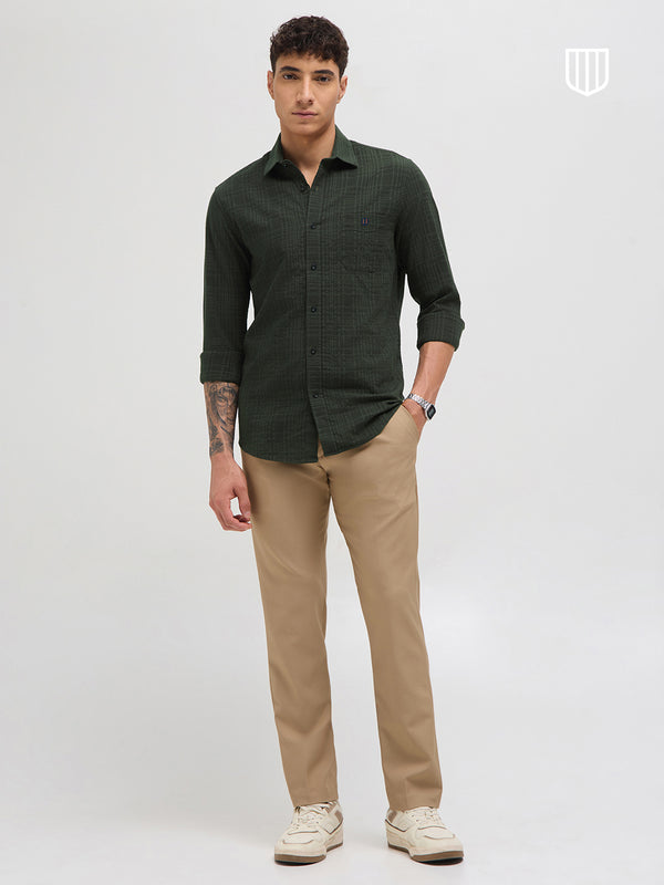 Dark Sage Green Textured Solid  Casual Shirt