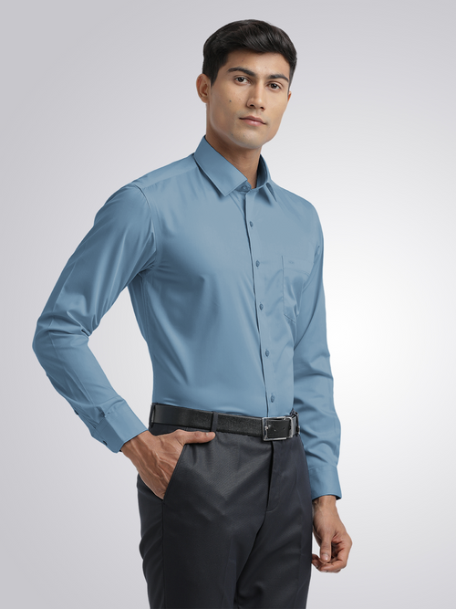 Steel Blue Twill Wrinkle Free Solid Shirt