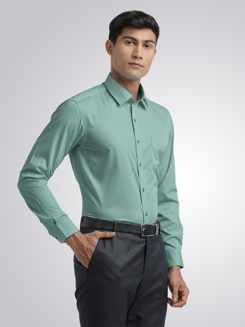 Aqua Blue Twill Wrinkle Free Solid Shirt