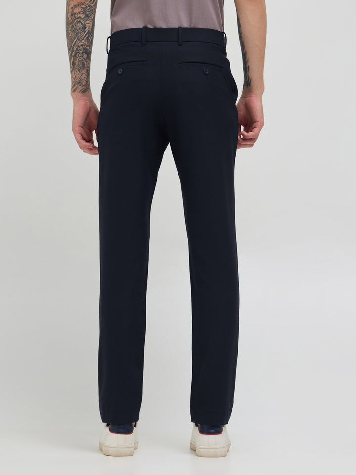Navy Blue Solid Casual Trousers