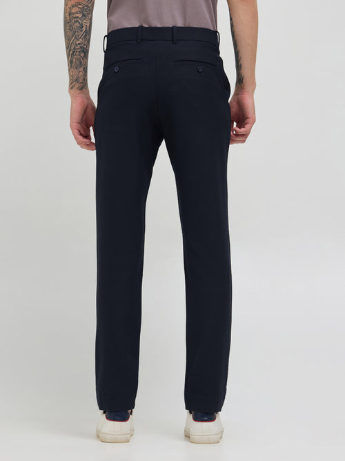 Navy Blue Solid Casual Trousers