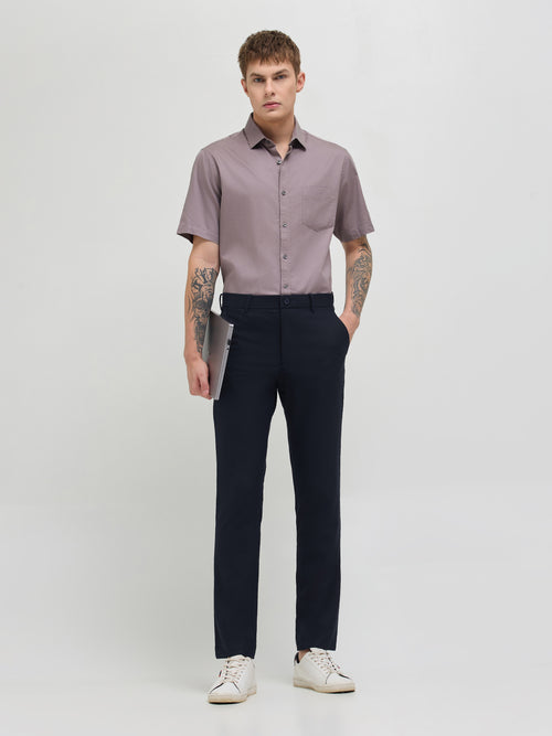 Navy Blue Solid Casual Trousers
