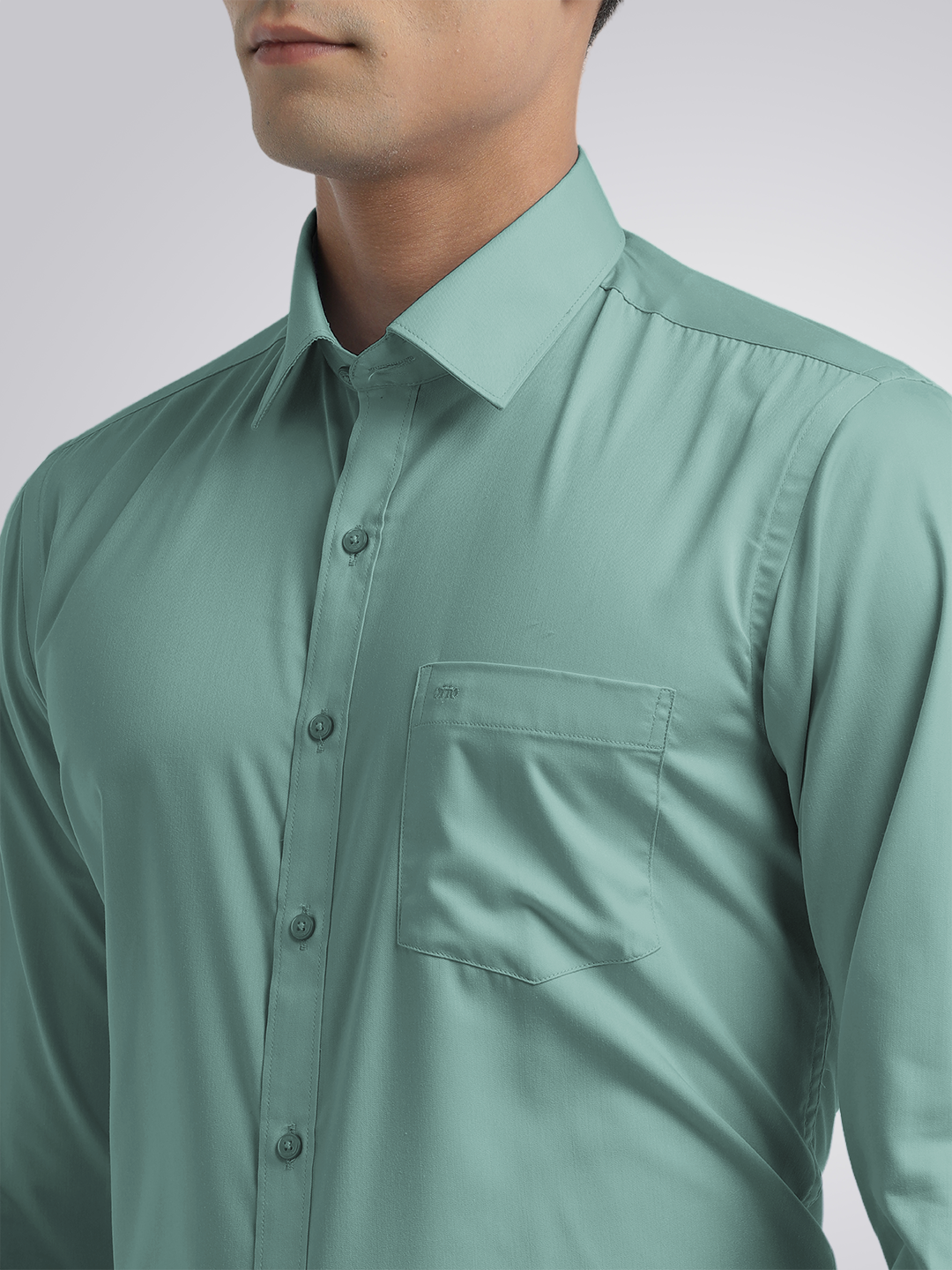 Aqua Blue Twill Wrinkle Free Solid Shirt